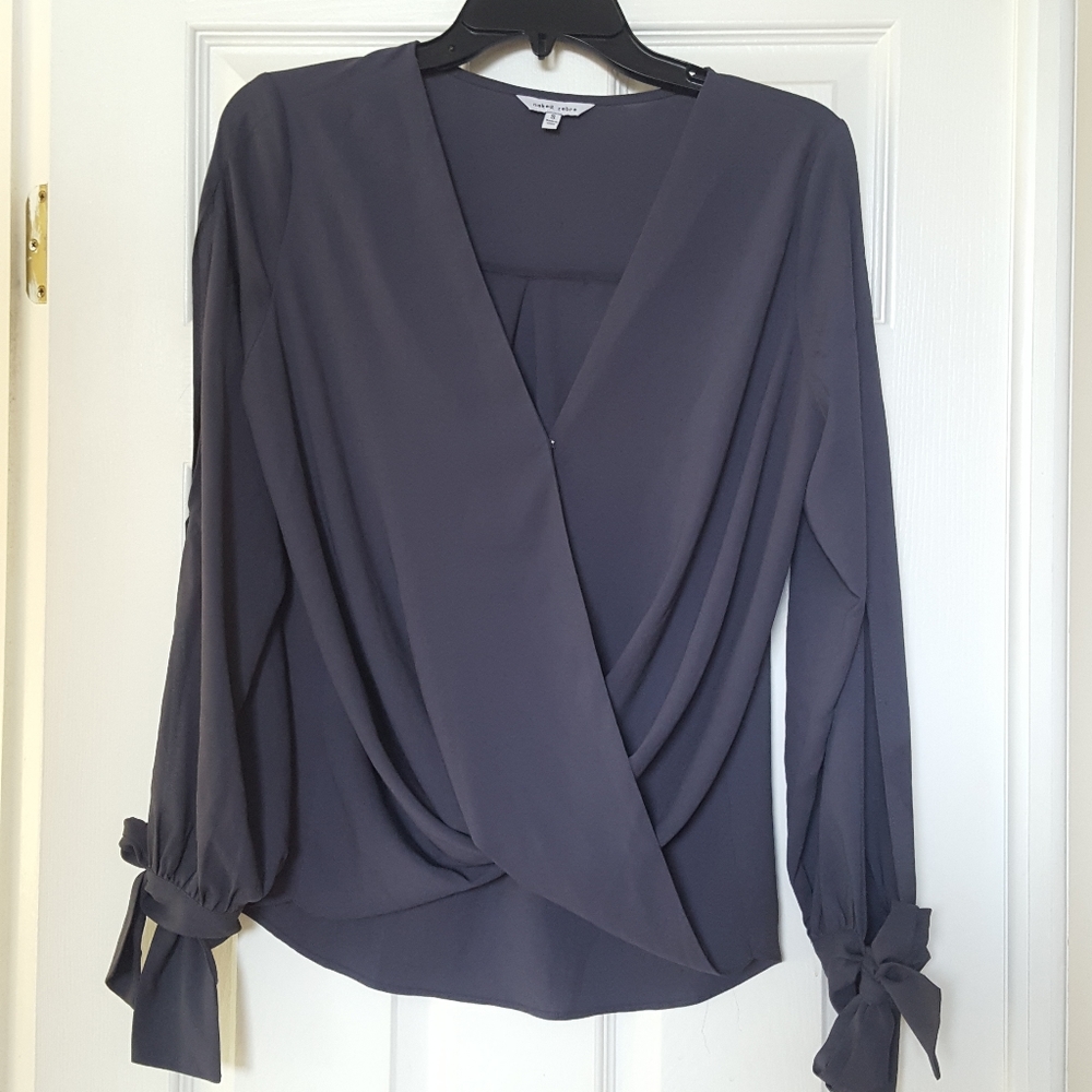 Naked Zebra Draped Wrap Blouse in Slate Gray